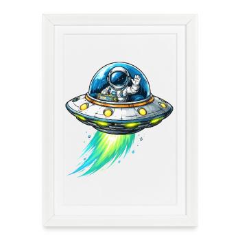 Astronaute OVNI volant des étincelles - Affiche encadrée (27 × 37 cm) - blanc - Devant