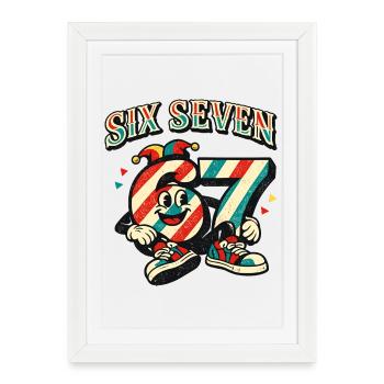 67 Six Seven Funival Cute Italy Meme - Affiche encadrée (27 × 37 cm) - blanc - Devant