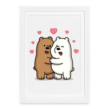 Câlins d’ours avec des cœurs - Affiche encadrée (27 × 37 cm) - blanc - Devant