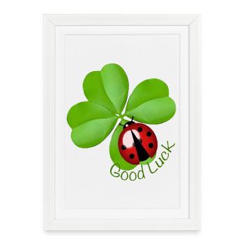 Good Luck Clover with Ladybug | Lucky Charm Art - Framed poster (27 × 37 cm) - white - Front
