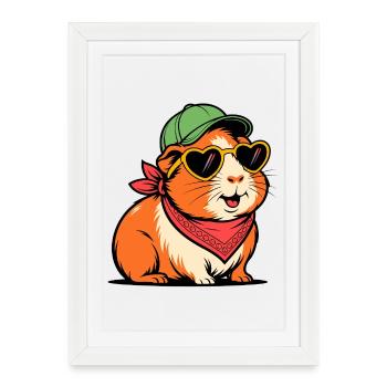 Cobaye avec lunettes de soleil – Motif d’animal mignon - Affiche encadrée (27 × 37 cm) - blanc - Devant