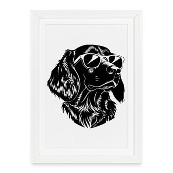Tête de chien drôle avec des lunettes de soleil - Affiche encadrée (27 × 37 cm) - blanc - Devant
