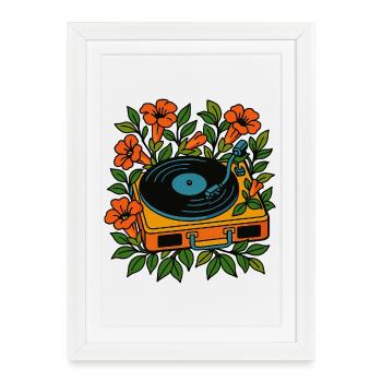 Platine vinyle botanique - Affiche encadrée (27 × 37 cm) - blanc - Devant