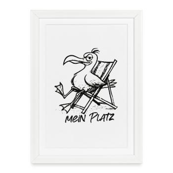 Pélican sur la chaise longue – Chez moi - Affiche encadrée (27 × 37 cm) - blanc - Devant