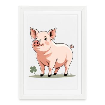 Dessin animé câlin du cochon de printemps - Affiche encadrée (27 × 37 cm) - blanc - Devant