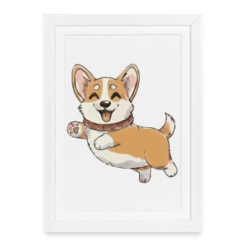 Happy Corgi in Motion - Framed poster (27 × 37 cm) - white - Front