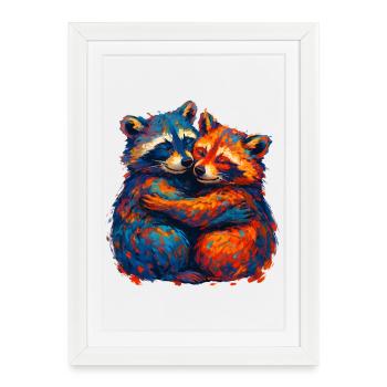 Colorful raccoon hug - Framed poster (27 × 37 cm) - white - Front