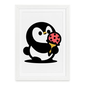 Petit manchot avec de la glace - Affiche encadrée (27 × 37 cm) - blanc - Devant