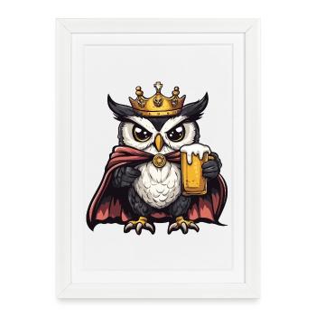 Roi de la Bière Hibou - Affiche encadrée (27 × 37 cm) - blanc - Devant