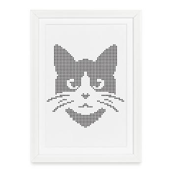 Silhouette de visage de chat à points - Affiche encadrée (27 × 37 cm) - blanc - Devant