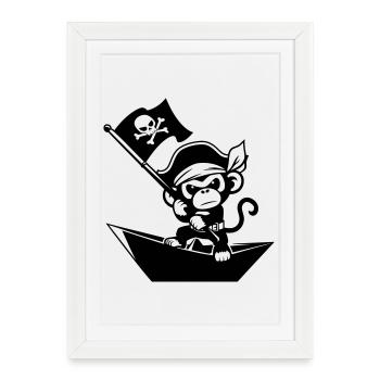 Pirate monkey in paper boat - Framed poster (27 × 37 cm) - white - Front