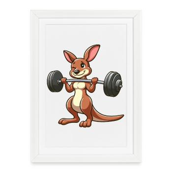 Entraînement avec haltère Chibi Kangaroo Joyeux - Affiche encadrée (27 × 37 cm) - blanc - Devant