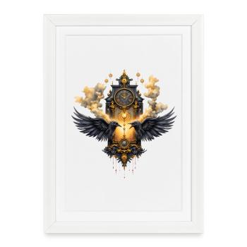Ornamental Clock with Crows - Framed poster (27 × 37 cm) - white - Front