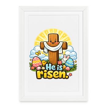 He is Risen Kawaii Cross - Framed poster (27 × 37 cm) - white - Front