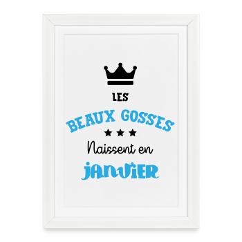Cadeau naissance bébé garçon Janvier Beaux Gosses - Affiche encadrée (27 × 37 cm) - blanc - Devant