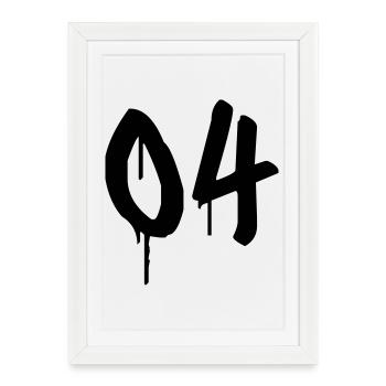 Nombre 04 Style Graffiti Urbain - Affiche encadrée (27 × 37 cm) - blanc - Devant