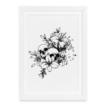 Esthétique fleur de crâne gothique Esthétique florale foncée - Affiche encadrée (27 × 37 cm) - blanc - Devant