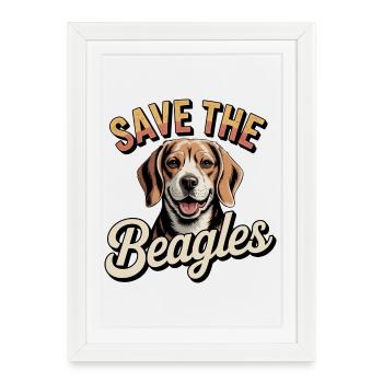 Save The Beagles Mignons Dog Lover Art vintage de Beagle - Affiche encadrée (27 × 37 cm) - blanc - Devant