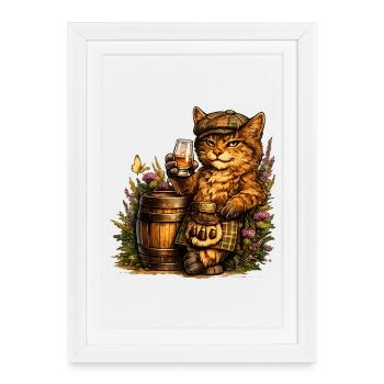 Chat sauvage écossais avec fût de whisky - Affiche encadrée (27 × 37 cm) - blanc - Devant