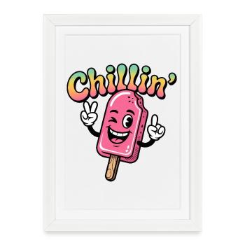 Retro Chillin Pink Popsicle Cartoon - Framed poster (27 × 37 cm) - white - Front