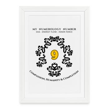 Numéro 9 Symbole de la compassion et de l’humanité - Affiche encadrée (27 × 37 cm) - blanc - Devant