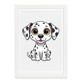 Dalmatien mignon – Chien de dessin animé aux grands yeux - Affiche encadrée (27 × 37 cm) - blanc - Devant
