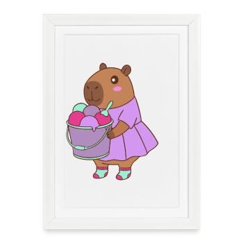 Kawaii Cute Capybara Sweet Treat –Summer art - Framed poster (27 × 37 cm) - white - Front
