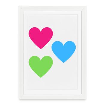 Neon Hearts Trio - Framed poster (27 × 37 cm) - white - Front