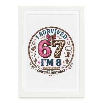 Anniversaire 8 Ans Fille Western Cowboy Cadeau - Affiche encadrée (27 × 37 cm) - blanc - Devant