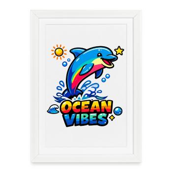 Dolphin Splash Ocean Vibes - Affiche encadrée (27 × 37 cm) - blanc - Devant