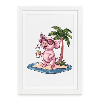 Palmier d’été Pig - Affiche encadrée (27 × 37 cm) - blanc - Devant