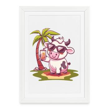 Palmier d’été Cow - Affiche encadrée (27 × 37 cm) - blanc - Devant