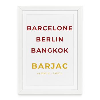 Barjac Lozère - Barcelone - Berlin - Bangkok - Affiche encadrée (27 × 37 cm) - blanc - Devant