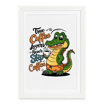 Diction du dessin animé du crocodile au café - Affiche encadrée (27 × 37 cm) - blanc - Devant