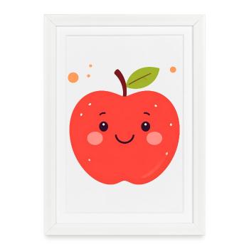 Funny Red Kawaii Apple – Cute Fruit - Framed poster (27 × 37 cm) - white - Front