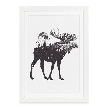 Silhouette de la forêt d’orignaux éclairée par la lune - Affiche encadrée (27 × 37 cm) - blanc - Devant