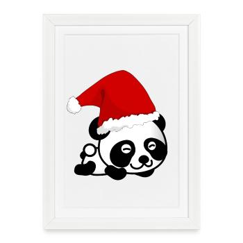 Panda de Noël, Panda, Noël - Affiche encadrée (27 × 37 cm) - blanc - Devant