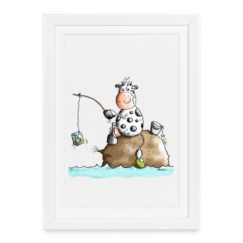 Funny Fishing Cow - Framed poster (27 × 37 cm) - white - Front