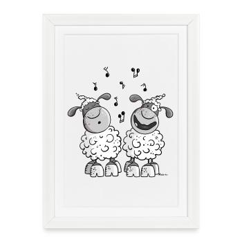 Moutons musicale - Affiche encadrée (27 × 37 cm) - blanc - Devant