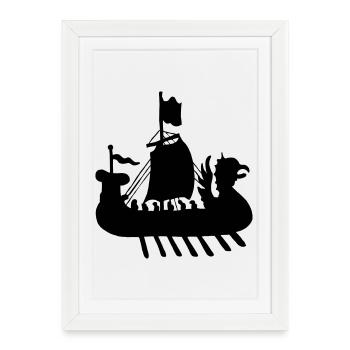 Image d’ombre de bateau viking - Affiche encadrée (27 × 37 cm) - blanc - Devant