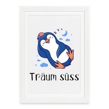 Gute Nacht Pinguine Nachthemd Schlafanzug Pyjama - Gerahmtes Poster (27 × 37 cm) - Weiß - Vorne