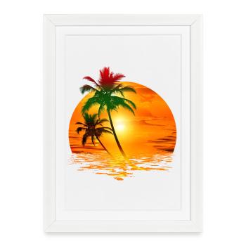 Voyage de palmiers exotiques soleil - Affiche encadrée (27 × 37 cm) - blanc - Devant