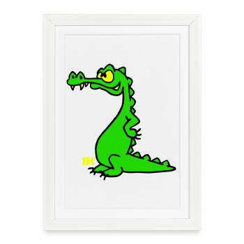 Crocodile souriant, design à trois couleurs - Affiche encadrée (27 × 37 cm) - blanc - Devant