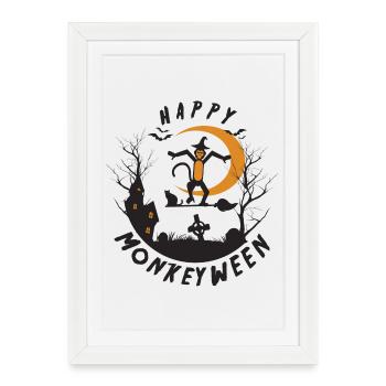 Happy Monkeyween - Framed poster (27 × 37 cm) - white - Front
