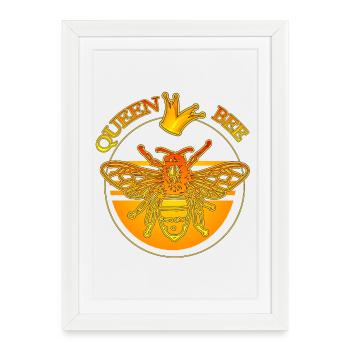 Queen Bee - Reine des abeilles et couronne d’or - Affiche encadrée (27 × 37 cm) - blanc - Devant
