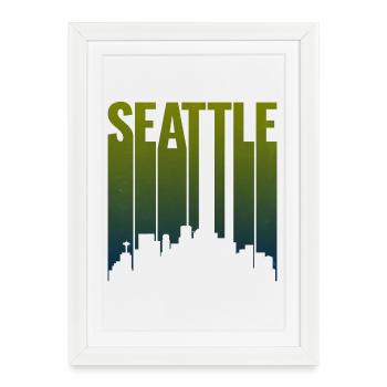 Dégradé vert de la silhouette de la ligne de Seattle - Affiche encadrée (27 × 37 cm) - blanc - Devant