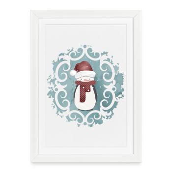 Snowman in Santa Claus look in winter - Framed poster (27 × 37 cm) - white - Front