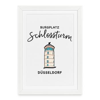 Schlossturm Düsseldorf, monument emblématique - Affiche encadrée (27 × 37 cm) - blanc - Devant