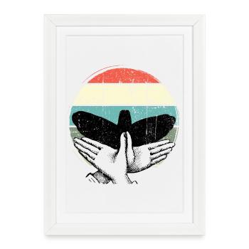 Retro Sunset Bird Silhouette - Framed poster (27 × 37 cm) - white - Front