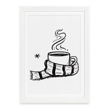 Tasse à vapeur douillette avec écharpe - Affiche encadrée (27 × 37 cm) - blanc - Devant